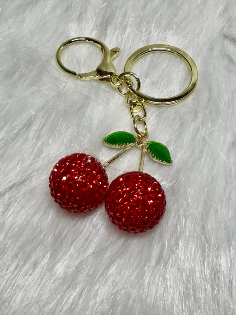 Gold Bling Cherry Keychain Charm